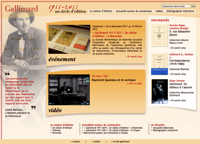Centenaire des Éditions Gallimard , site web
