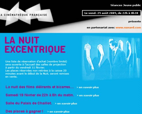 Pour la nuit excentrique à la cinémathèque française, conception HTML de la newletter