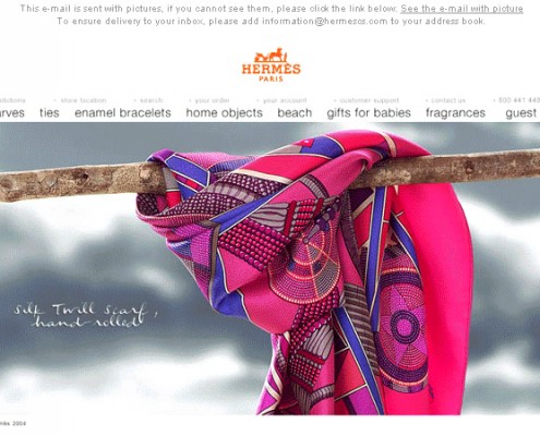 foulard Hermès, Paris: pour newsletter clients pour promotion marque HERMES