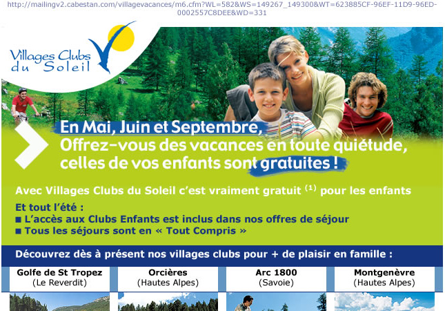 village club soleil, promotion marque via création de mailing